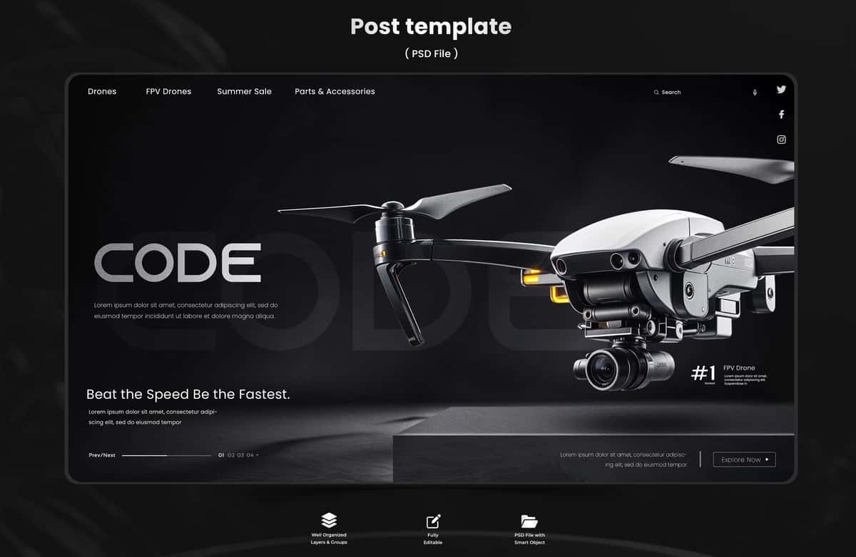 To'q fonli dron podiumli premium dron banneri | Premium drone banner with drone podium with dark background 1
