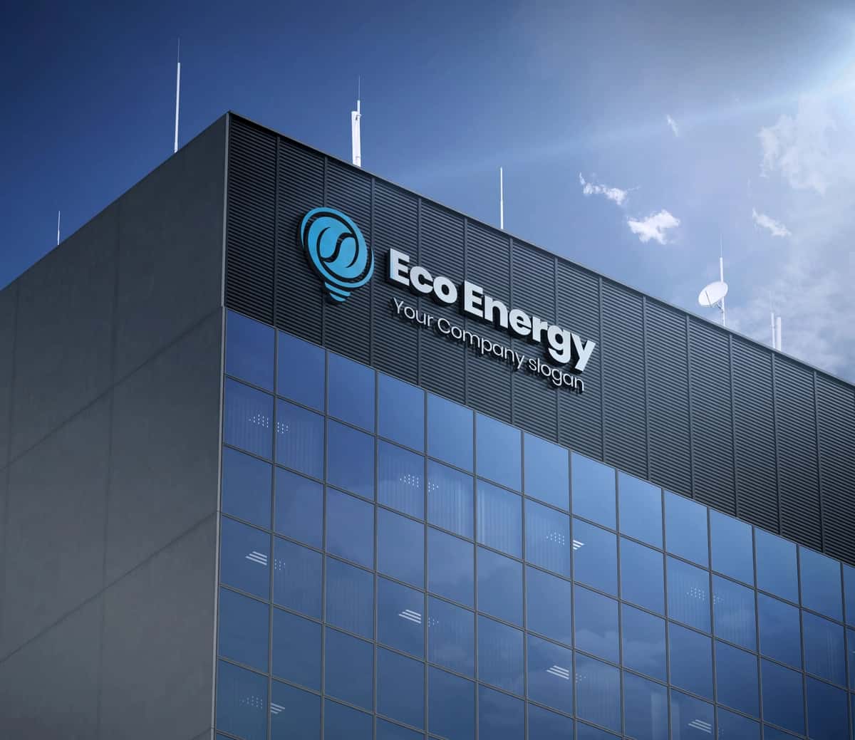 Logotipli ekologik energiya kompaniyasi binosi | Eco energy company building with logo 1