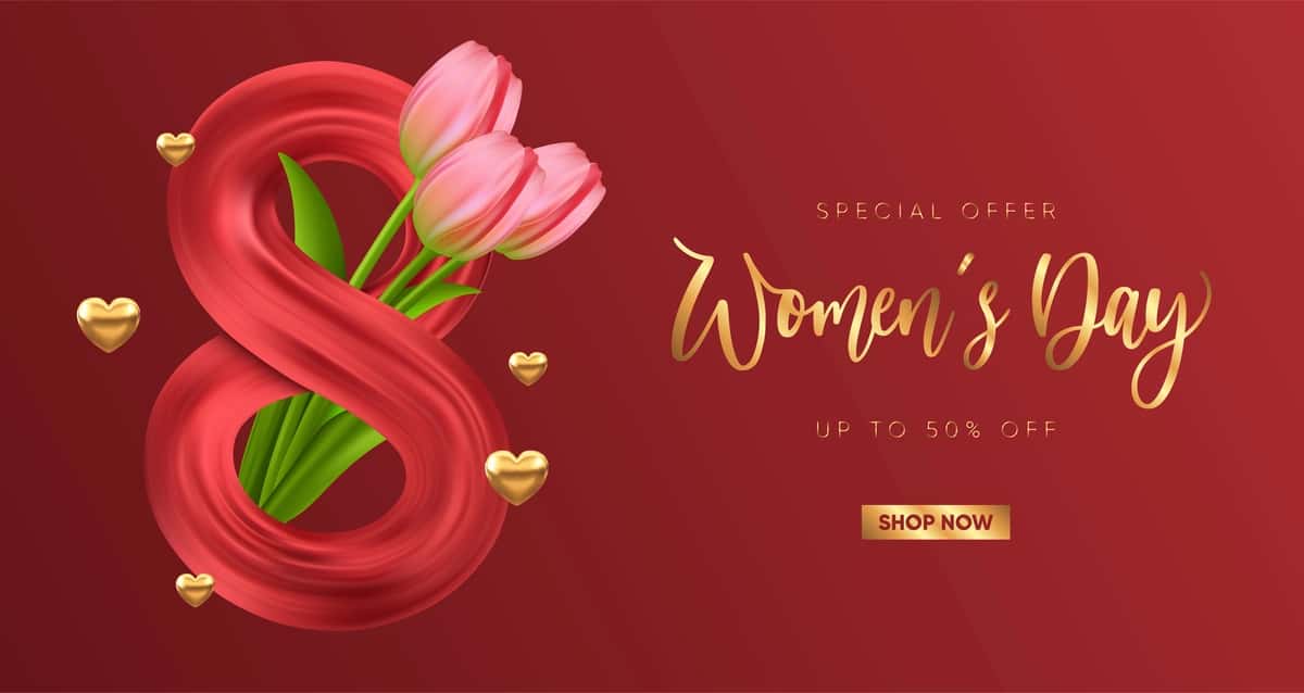 3D raqamlarli gullar vektor tasviri bilan oqlangan 8 mart foni | Elegant 8 march background with 3d number flowers vector illustration 1
