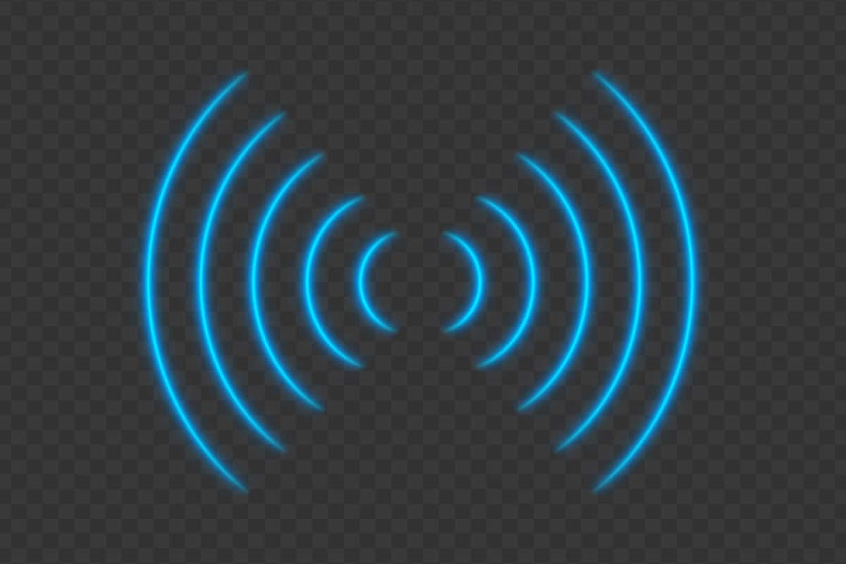 Shaffof neon porlayotgan ko'k tovush to'lqinlari radio to'lqinlari signal emissiyasi | Transparent neon glowing blue sound waves radio waves signal emission 1