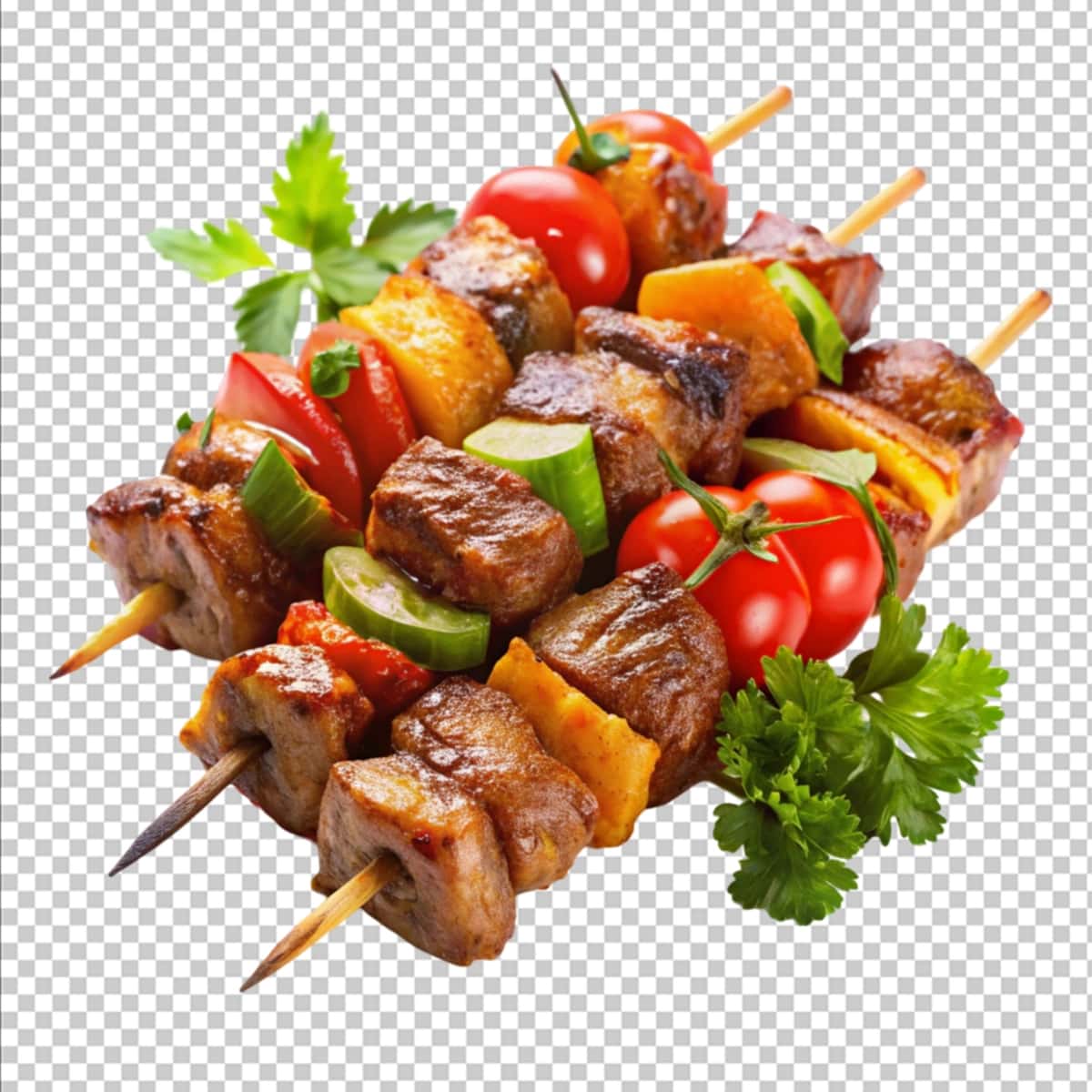 Barbekyu go'shtidan tayyorlangan shishlar oq fonda | Barbeque meat skewers white background 1