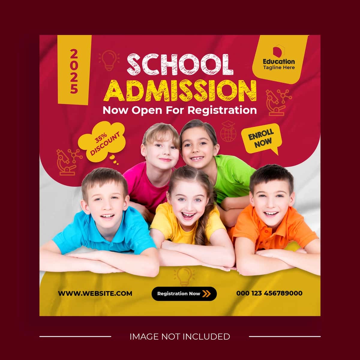 Bolalar maktabga kirish ta'lim maydoni ijtimoiy media post veb-banner | Kids school admission education square social media post web banner 1
