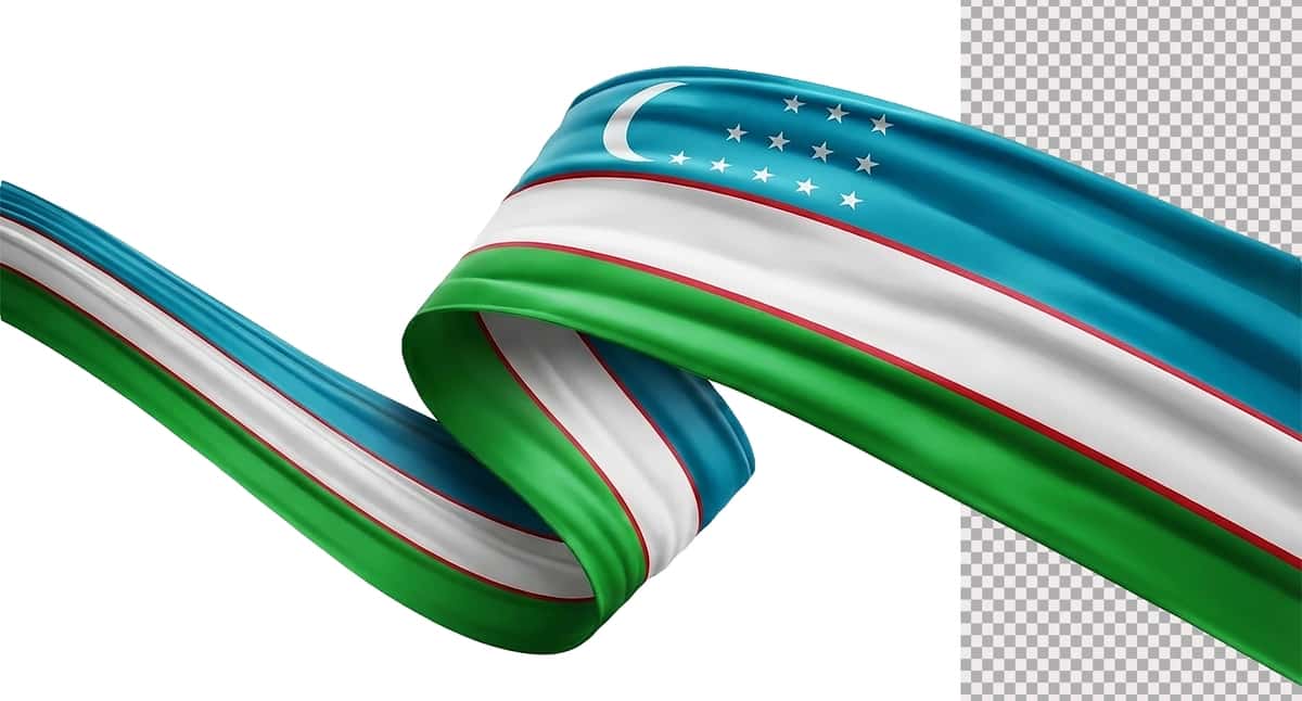 O'zbekiston bayrog'ini 3D ko'rsatuvchi shaffof fon | 3d rendering uzbekistan flag isolated transparent background 1