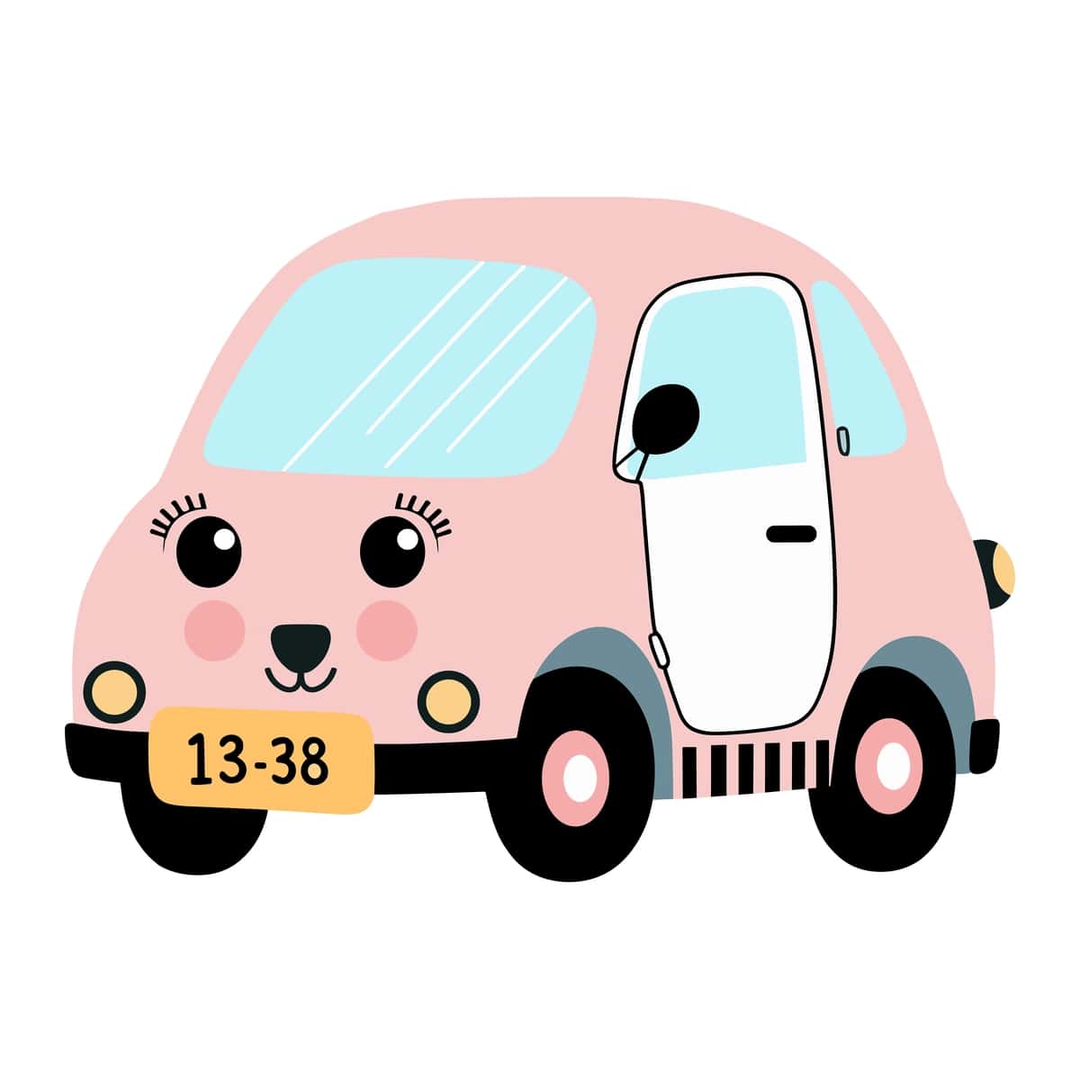 Yoqimli yuzli pushti multfilm avtomobili avtomobil clipart bolalar uchun qiziqarli bolalar rasmlari | Pink cartoon car with cute face car clipart kids fun children illustration 1