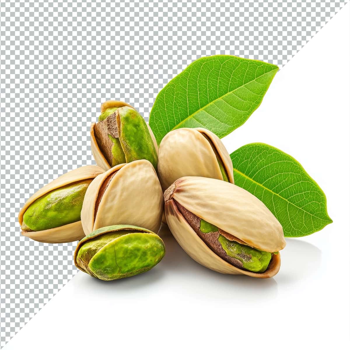 Yashil chig'anoqlari bilan yangi pista yong'oqlari shaffof izolyatsiya qilingan | Fresh pistachio nuts with green shells leaves isolated transparent 1