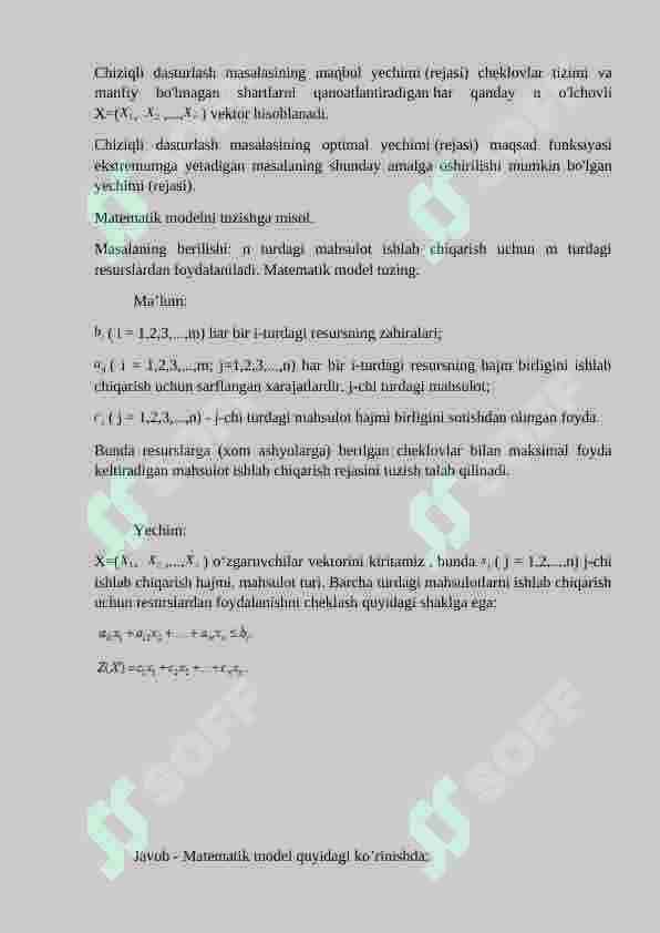 Chiziqli dasturlash masalalarining matematik modellari, iqtisodiy tahlili. Maqsad funktsiyasi. Egizak  masala. 3