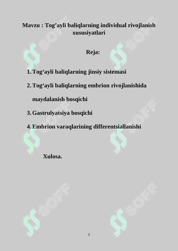 Tog’ayli baliqlarning individual rivojlanish xususiyatlari