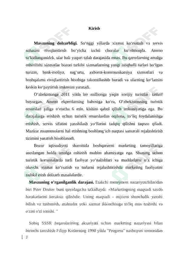 Xizmat ko’rsatish sohasida marketing faoliyatini tashkil etish 2