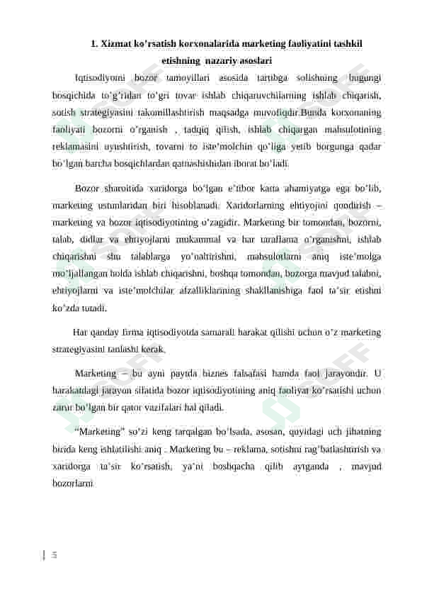 Xizmat ko’rsatish sohasida marketing faoliyatini tashkil etish 5
