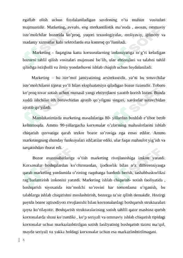Xizmat ko’rsatish sohasida marketing faoliyatini tashkil etish 6