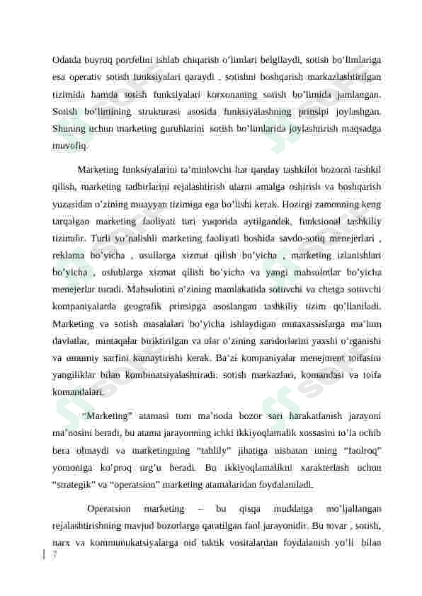 Xizmat ko’rsatish sohasida marketing faoliyatini tashkil etish 7