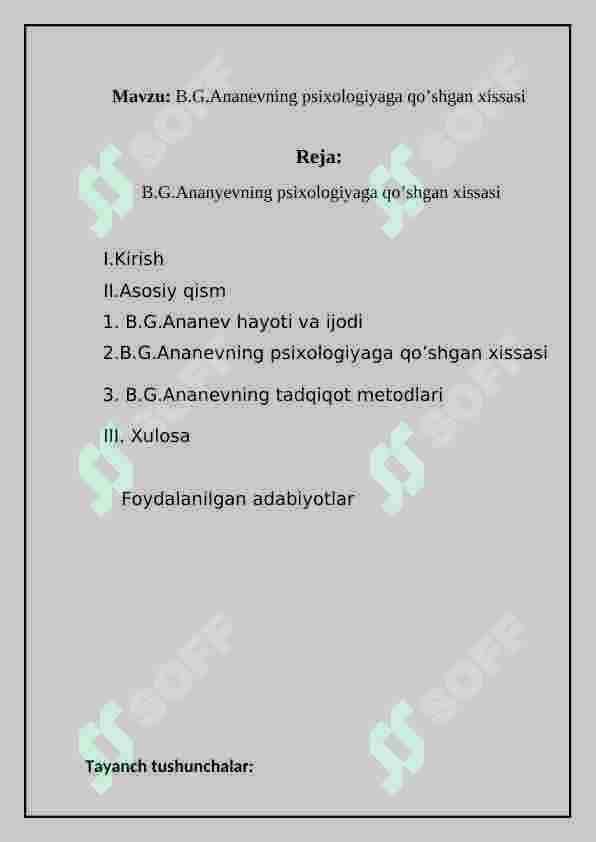 B.G.Ananyev psixologiya fanining  tashkilotchisi va psixologiyaga qo'shgan xissasi 3