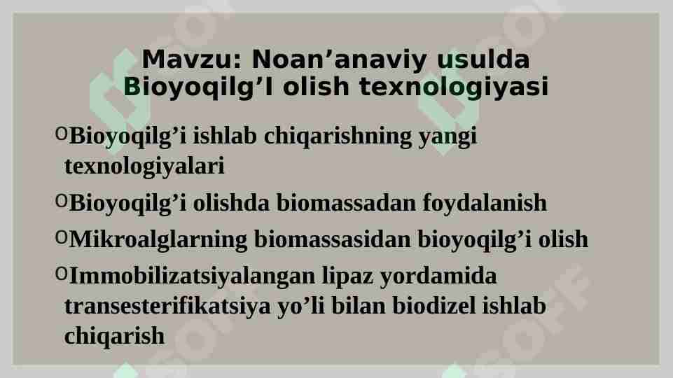 Noan’anaviy usulda Bioyoqilg’I olish texnologiyasi