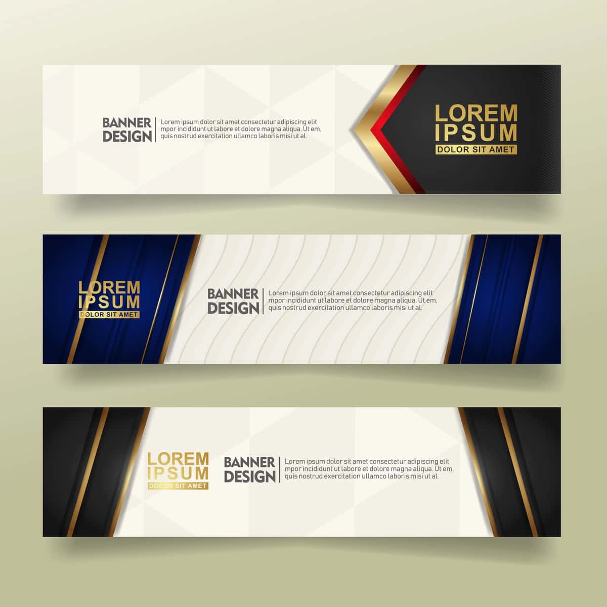 Hashamatli oqlangan chiziqlar shakli bilan mavhum banner shablonini o'rnating | Set abstract banner template design with luxury elegant lines shape 1