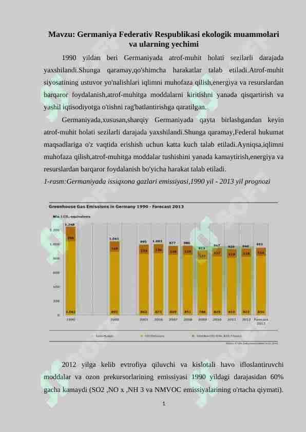 Germaniya Federativ Respublikasi ekologik muammolari va ularning yechimi