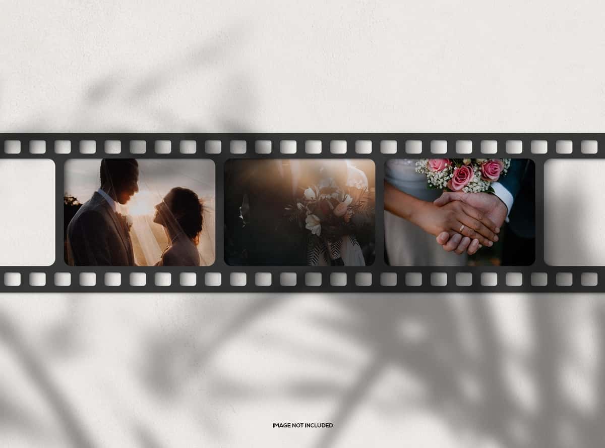 Soya qoplamali plyonkali foto maketi | Film strip photo mockup with shadow overlay 1