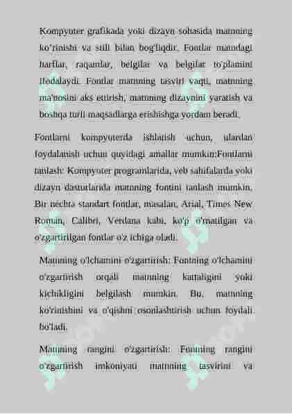 Fontlar bilan ishlash   mantni hajmi,kattaligi 2