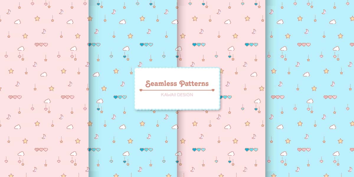 To'rt pastel rang chaqaloq dush choksiz naqshlar | Four pastel colors baby shower seamless patterns 1