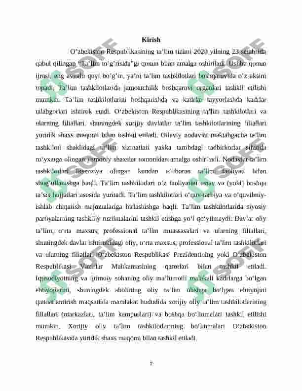 Talimni tizimini boshqaruvchi o’quv meyoriy hujjatlar 2