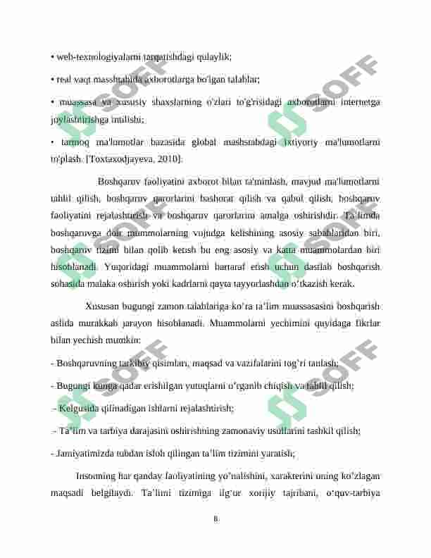Talimni tizimini boshqaruvchi o’quv meyoriy hujjatlar 8