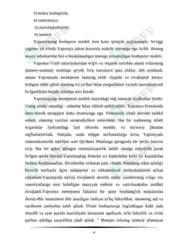 Menejmentning Yapon modeli va uning mazmuni 8