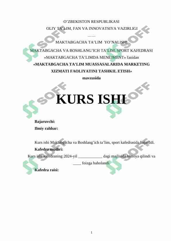 MAKTABGACHA TA’LIM MUASSASALARIDA MARKETING XIZMATI FAOLIYATINI TASHKIL ETISH 1