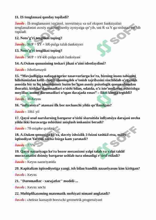 Makroiqtisodiyot fanidan yakuniy testlar javobi bilan 2