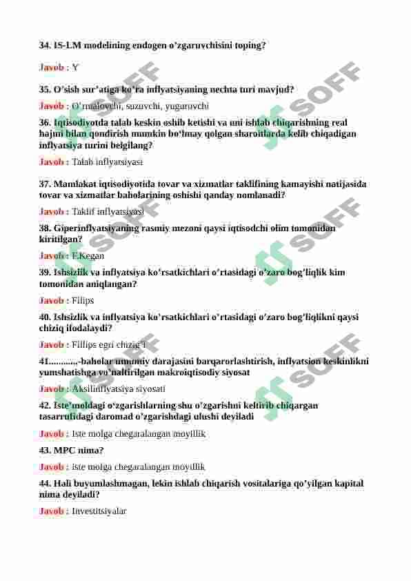 Makroiqtisodiyot fanidan yakuniy testlar javobi bilan 4