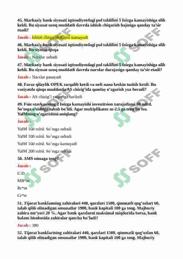 Makroiqtisodiyot fanidan yakuniy testlar javobi bilan 5