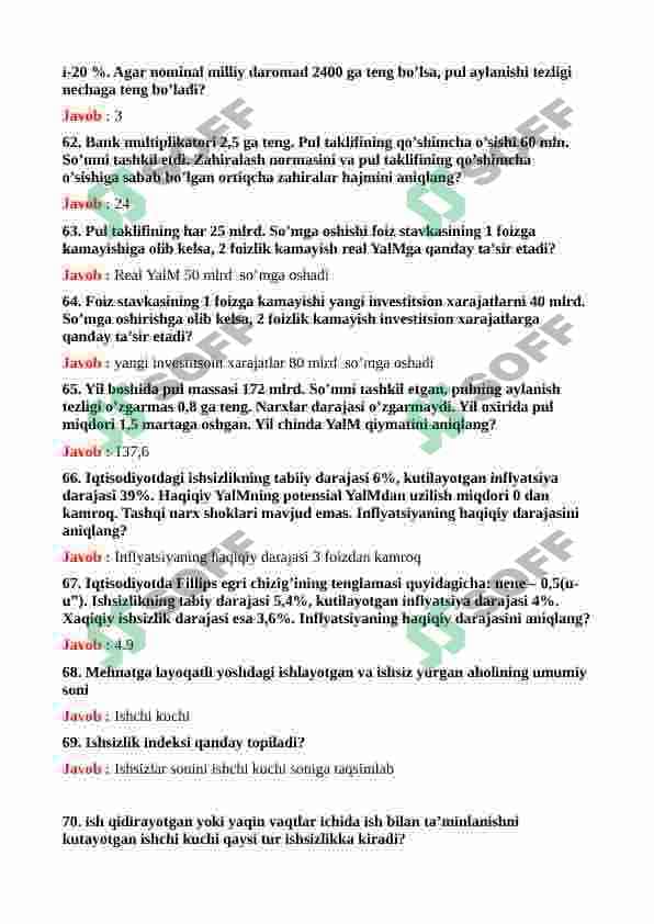 Makroiqtisodiyot fanidan yakuniy testlar javobi bilan 7