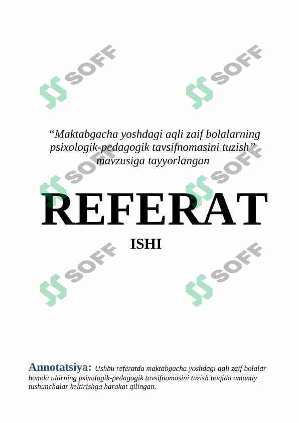 Maktabgacha yoshdagi aqli zaif bolalarning psixologik-pedagogik tavsifnomasini tuzish