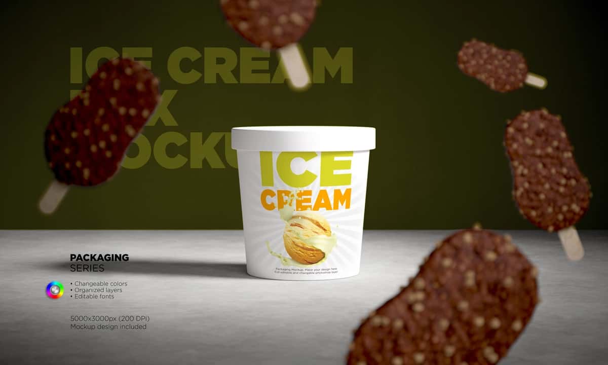 Muzqaymoq idishining qadoqlash maketi | Ice cream jar packaging mockup 1