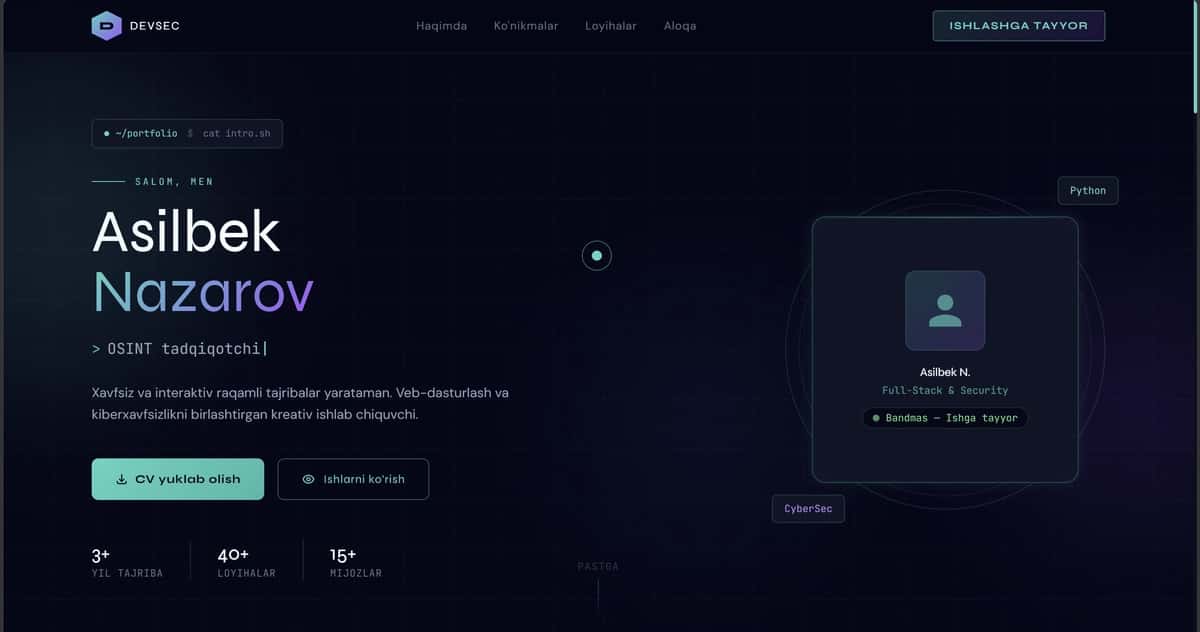 DevSec — Cybersecurity Portfolio Website Template (Dark Mode) 1