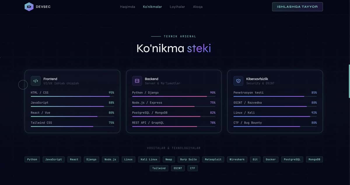 DevSec — Cybersecurity Portfolio Website Template (Dark Mode) 2