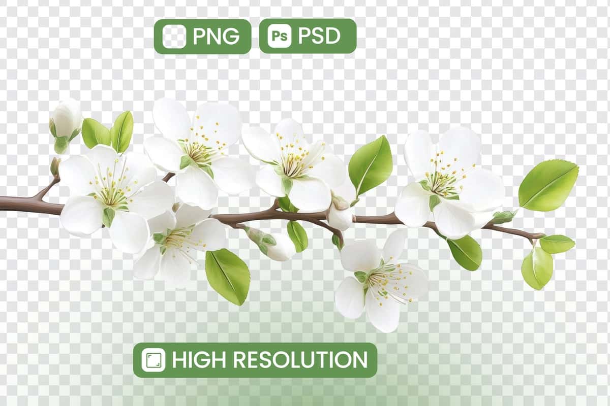 Shaffof fon bilan gullaydigan bahorgi novda bepul png psd | Blooming spring branch with transparent background free png psd 1