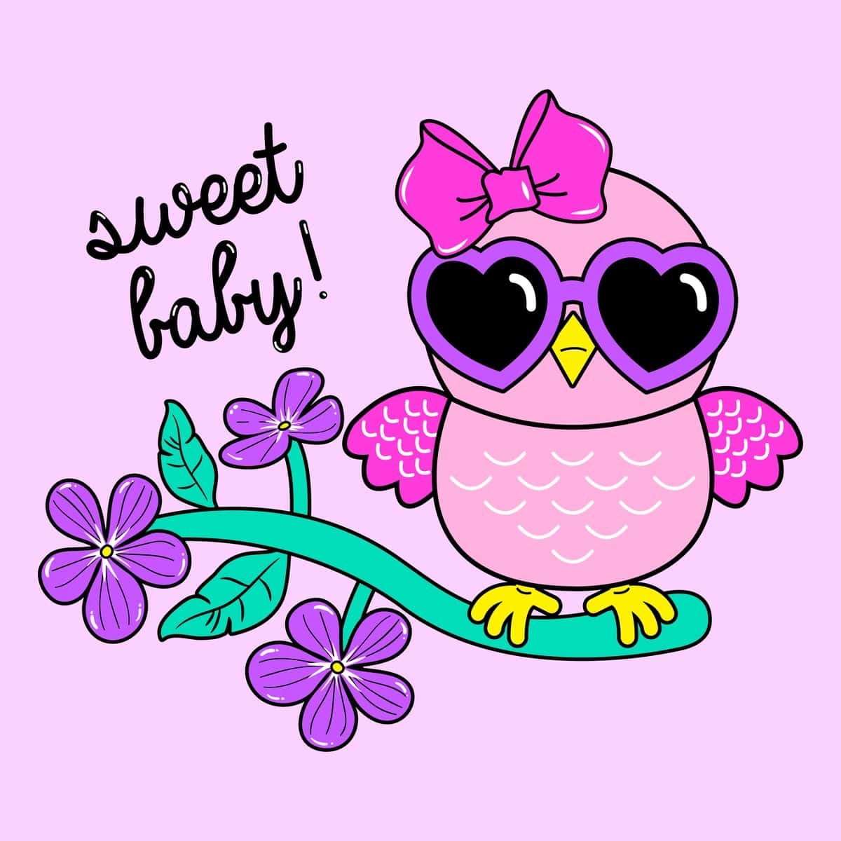 Moda quyoshdan saqlaydigan ko'zoynakli vektor koket boyo'g'li | Vector coquette owl with fashion sunglasses 1