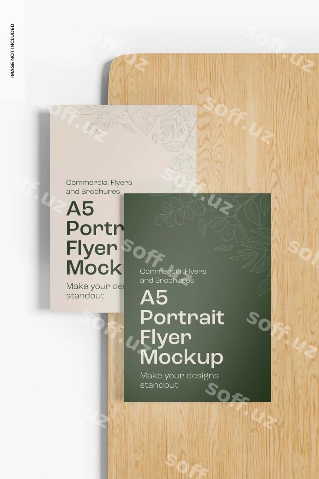 A5 portret flyerlar mockup yuqori koʻrinishdan | A5 portrait flyers mockup top view 1