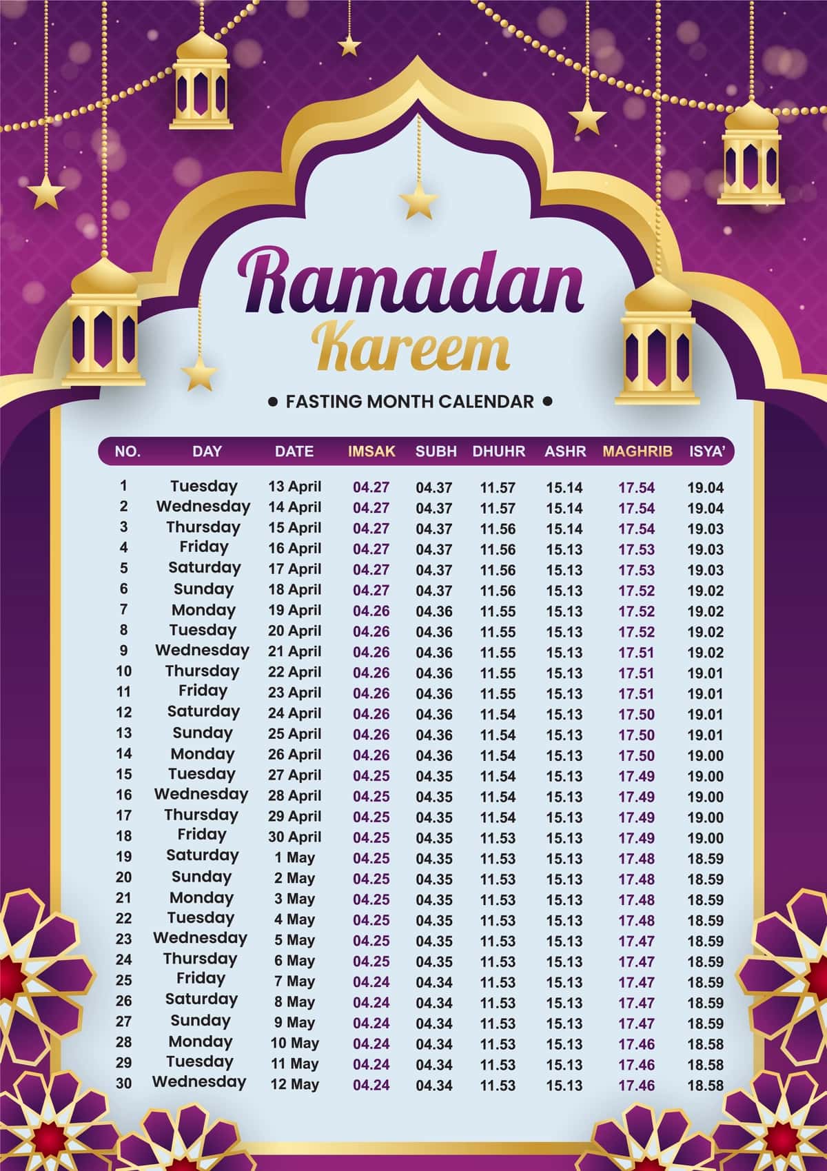 Islomiy ro'za taqvimi | Islamic fasting calendar 1