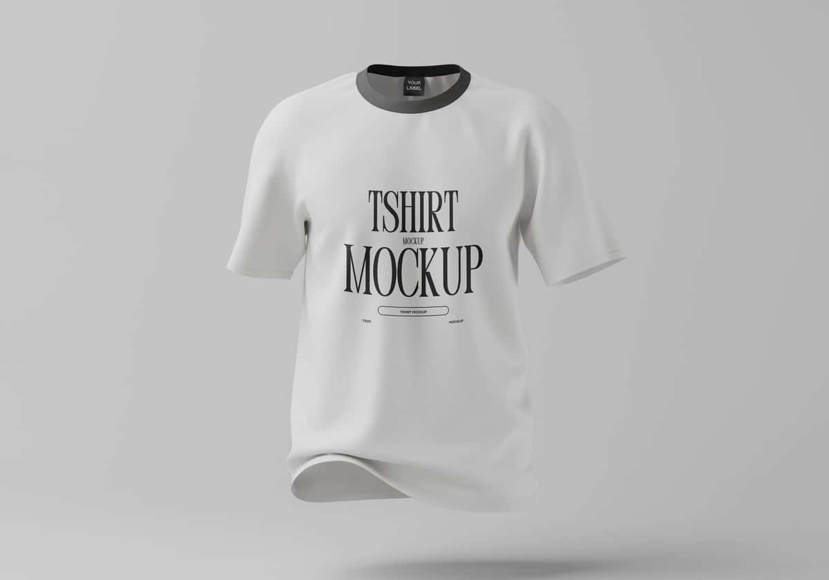 Oq futbolka maketi suzuvchi tekis fon | White t shirt mockup floating plain background 1