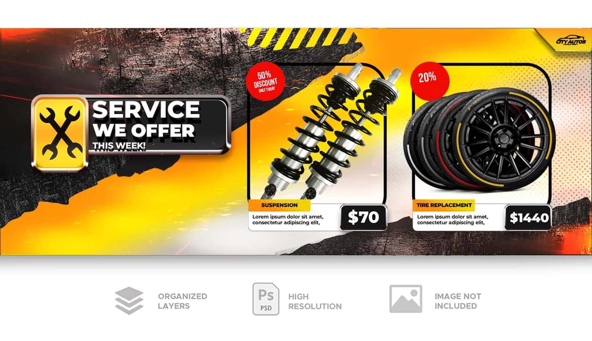 Mexanik ta'mirlash xizmati bannerining dizayn shabloni | Mechanic repair service banner design template 1