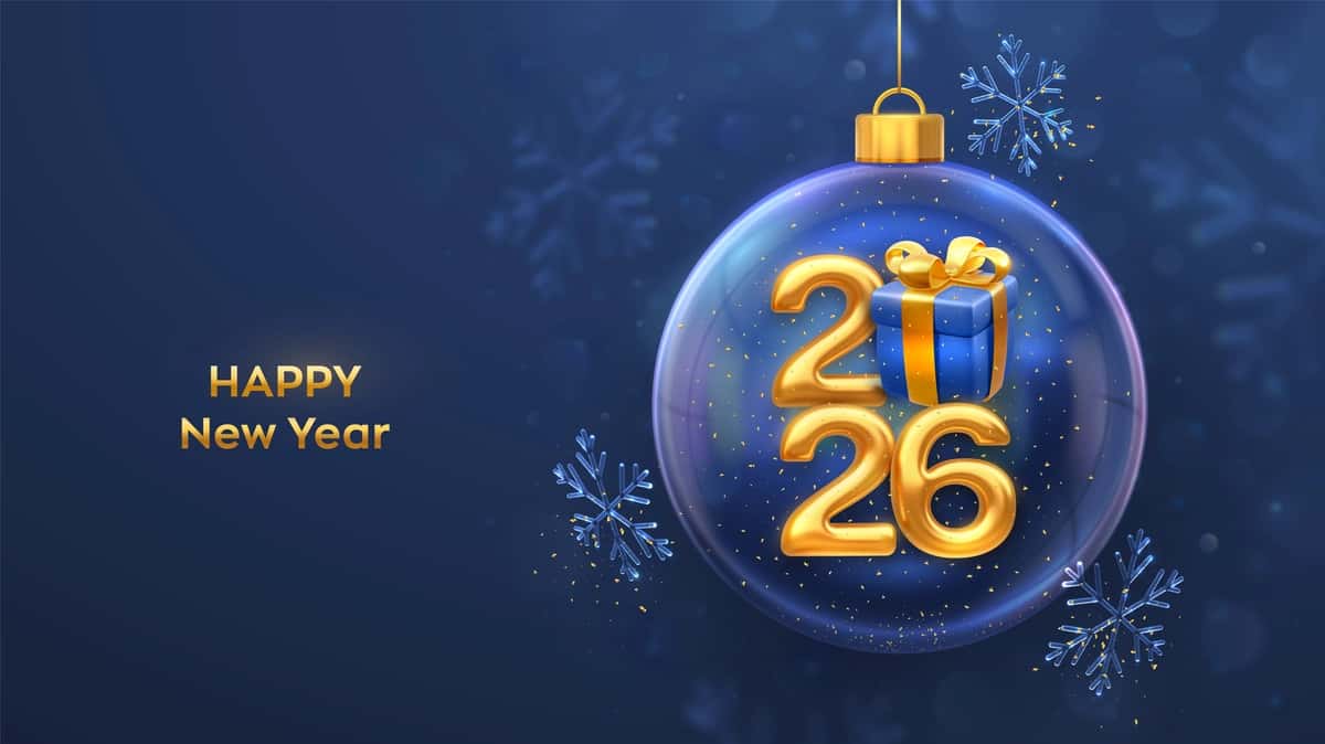 Yangi yilingiz bilan 2026 oltin metall 2026 raqamlari ko'k sovg'a bilan | Happy new year 2026 golden metallic 2026 numbers with blue gift 1