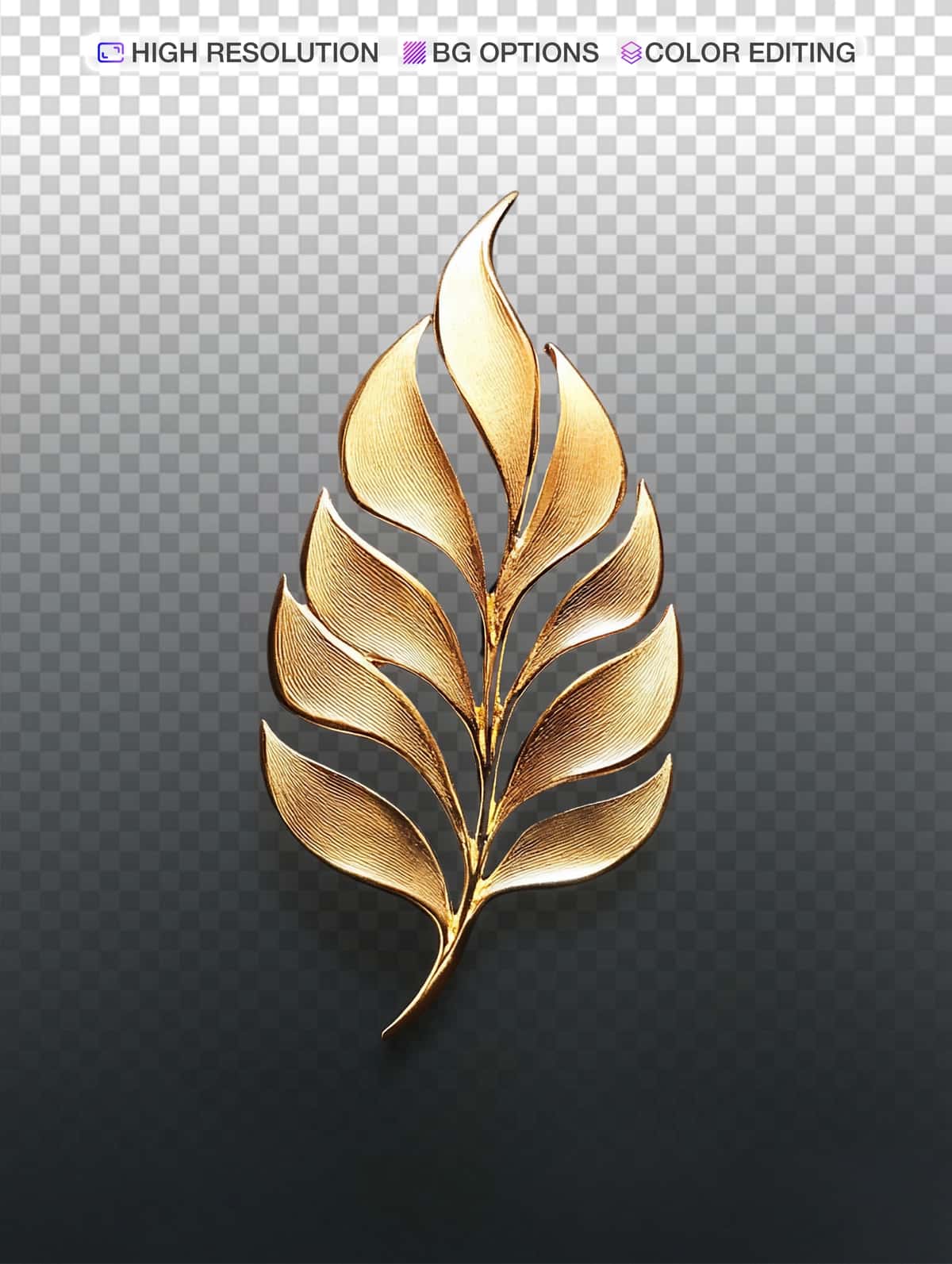 Qora fonda oqlangan oltin barg shaklidagi brosh | Elegant golden leafshaped brooch black background 1
