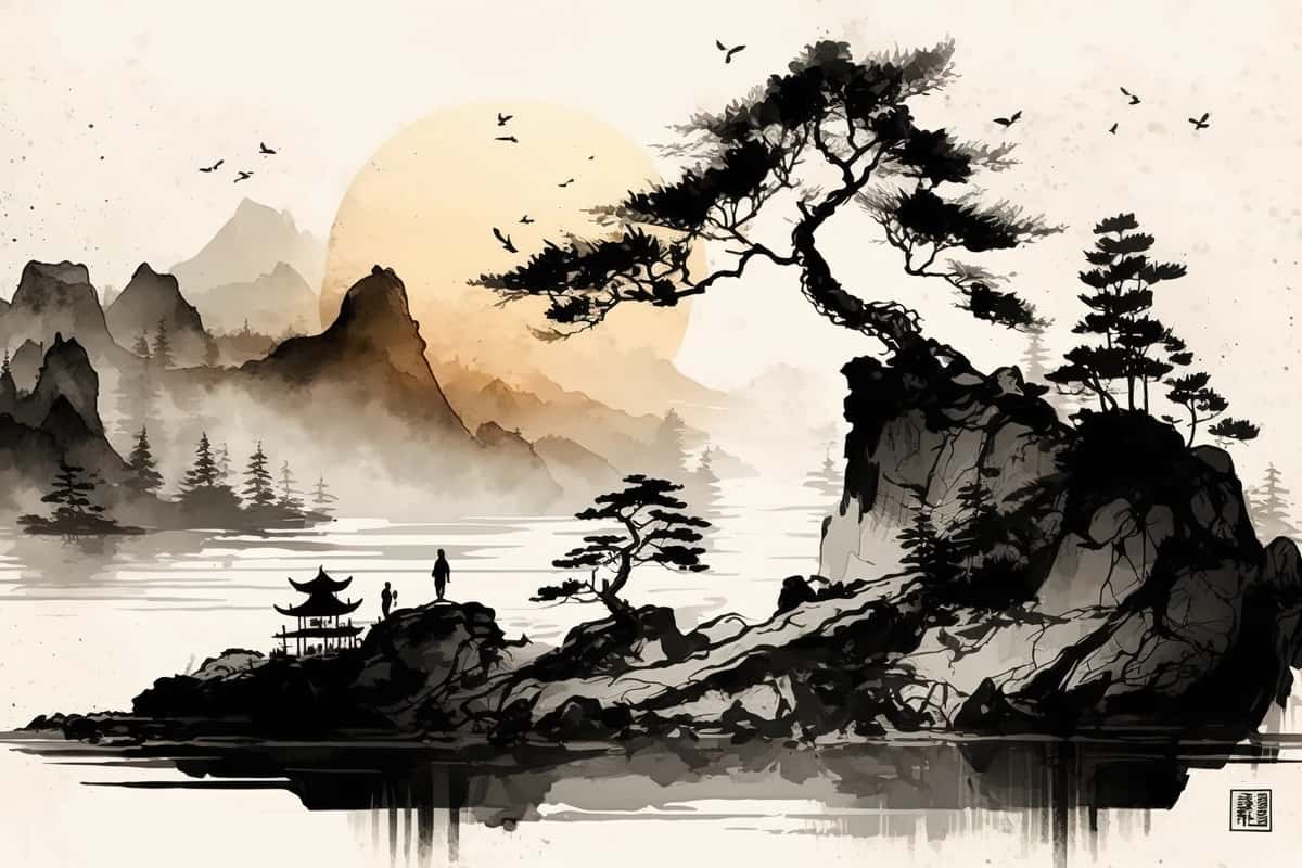 Ai Xitoy siyoh landshaft xaritasini yaratdi | Ai generated chinese ink landscape map 1