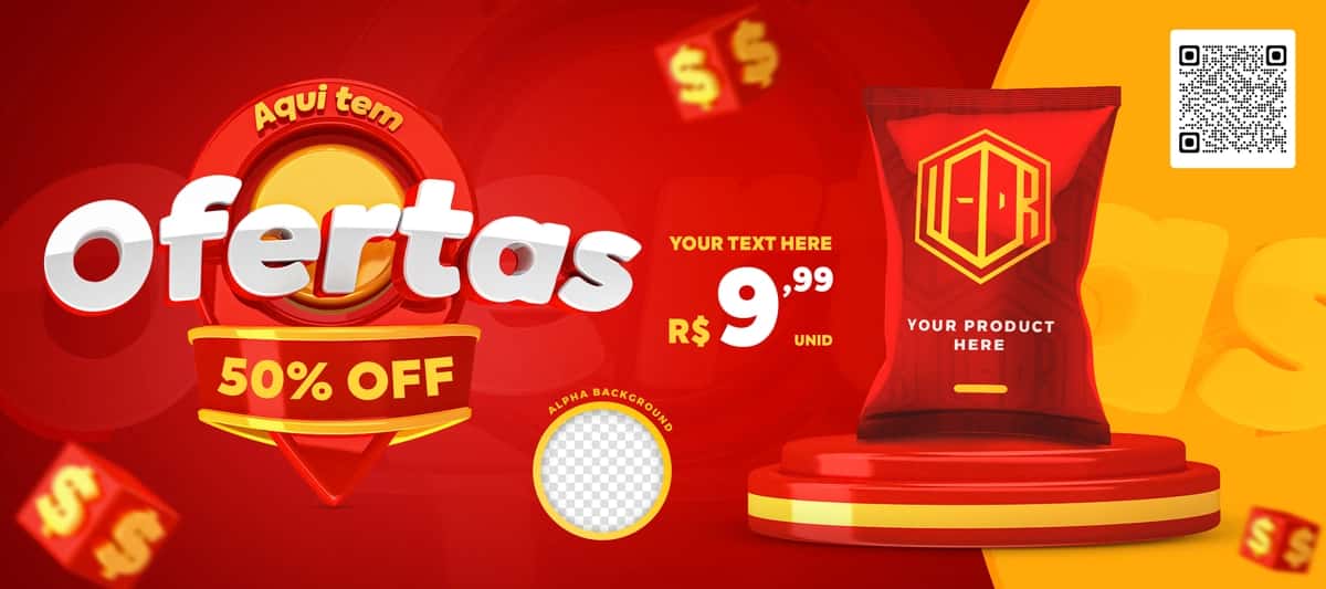 3D render qizil sariq bu yerda ijtimoiy tarmoqlarda reklama banneri takliflari mavjud | 3d render red yellow here have offers promotion banner social media 1