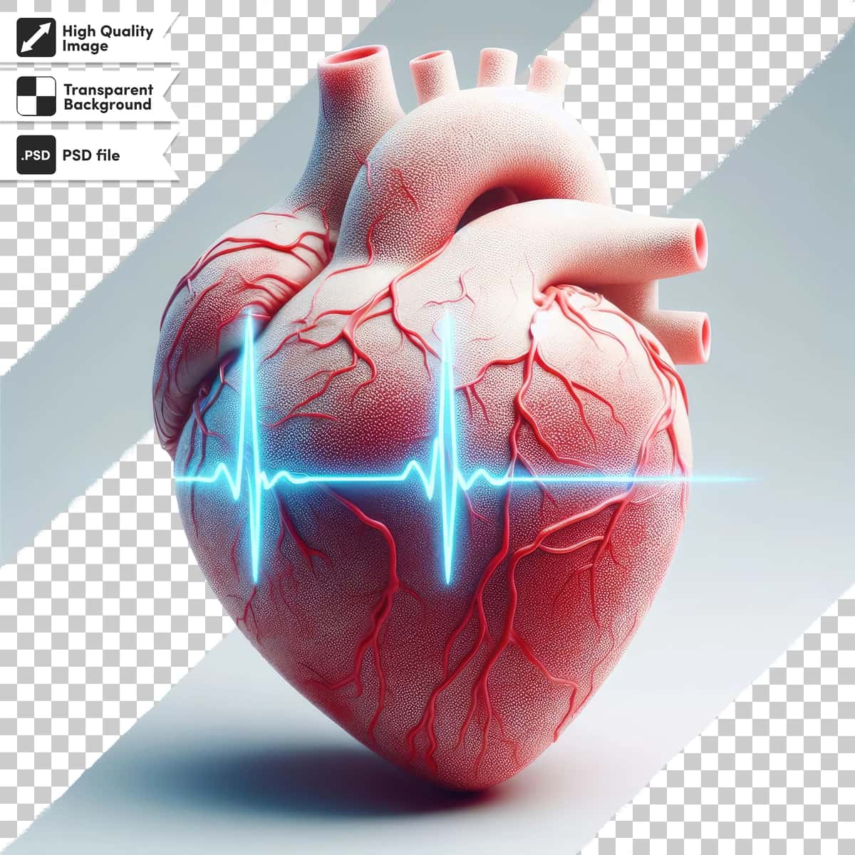 Psd yurak urishi belgisi, yurak urishi EKG grafigi shaffof fon bilan | Psd heart symbol heart beat ecg graph transparent background with 1