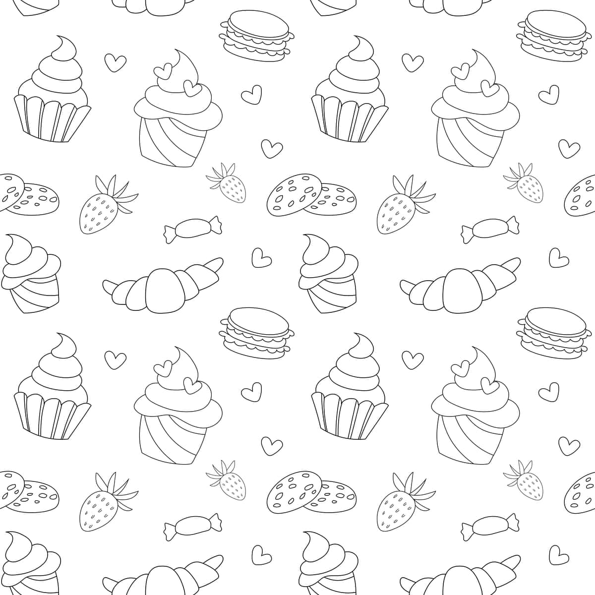 Shirin dudl choksiz naqshli konfetlar, keklar, shirinliklar, piroglar, rezavorlar | Sweet doodle is seamless pattern candies muffins goodies pies berries 1