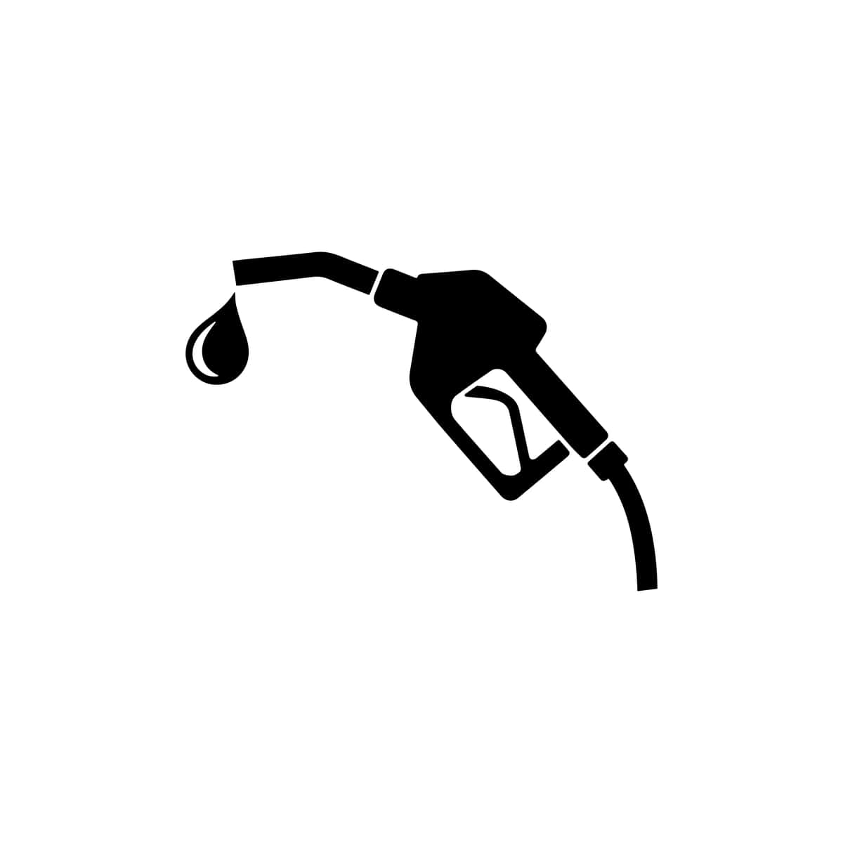 Oddiy qora siluet uslubida yoqilg‘i tomchisi tushirilgan gaz nasosli shtutser belgisi | Gas pump nozzle icon with fuel drop simple black silhouette style 1