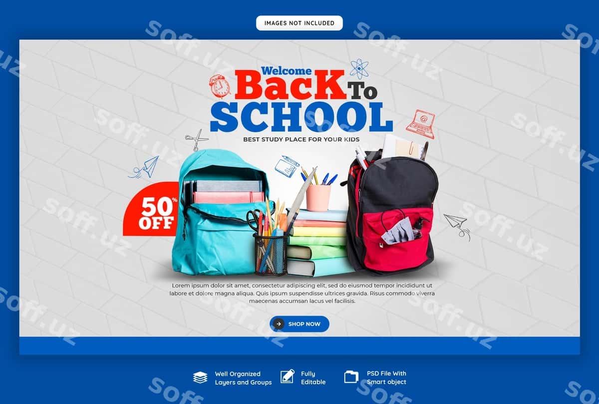 Maktabga qaytish veb baner shabloni | Back school web banner template 1