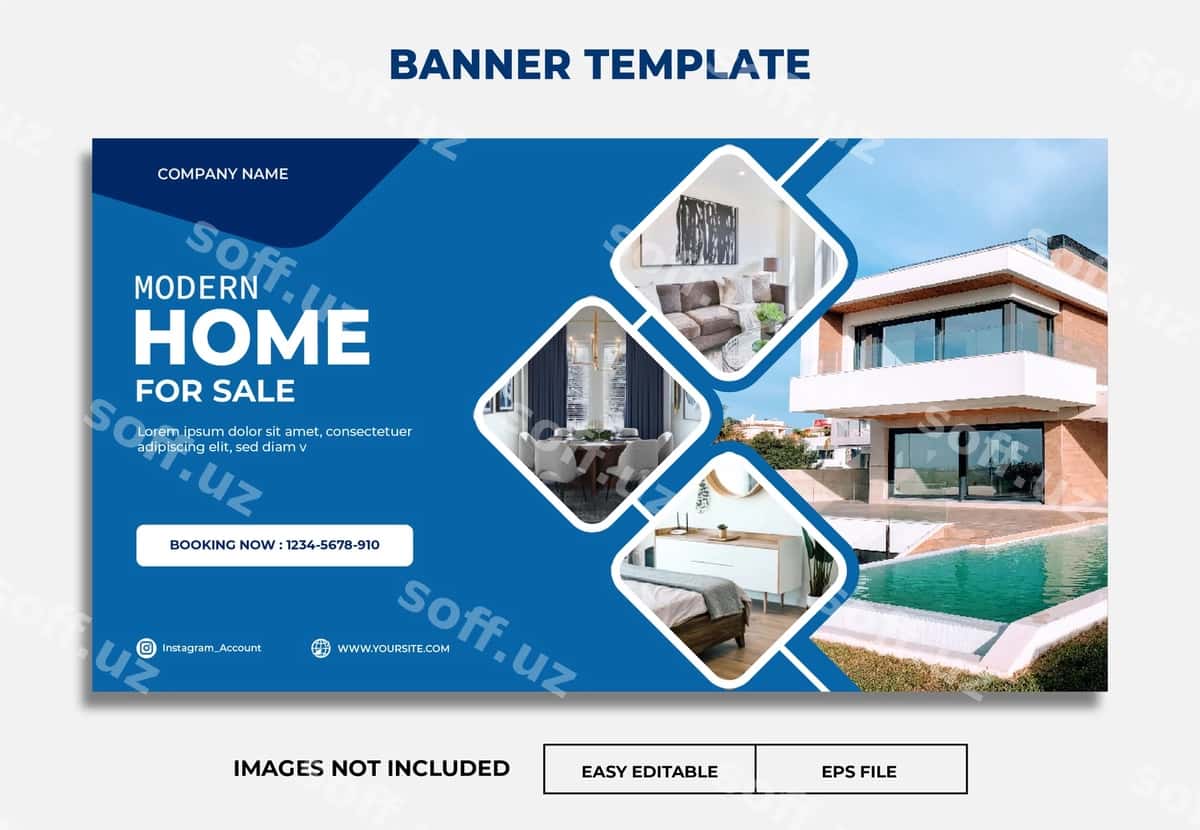 Zamonaviy uy yumshoq rangidagi banner shabloni | Banner template modern home soft color 1