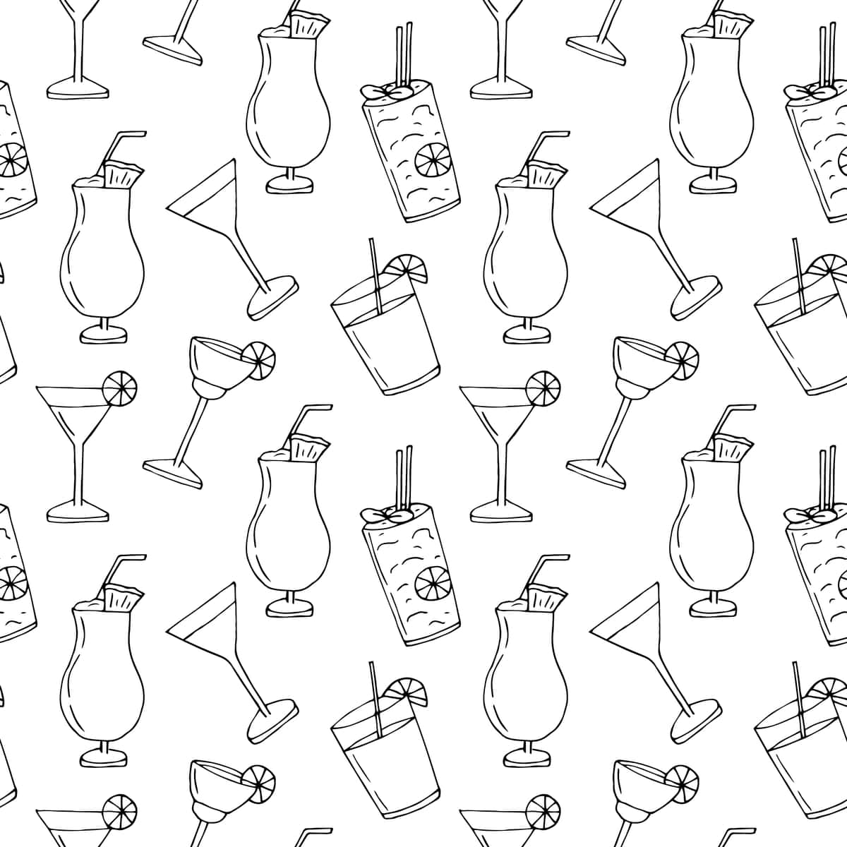 Kokteyllar choksiz naqsh vektor illyustratsiyasi qo'lda chizilgan doodle | Cocktails seamless pattern vector illustration hand drawing doodle 1